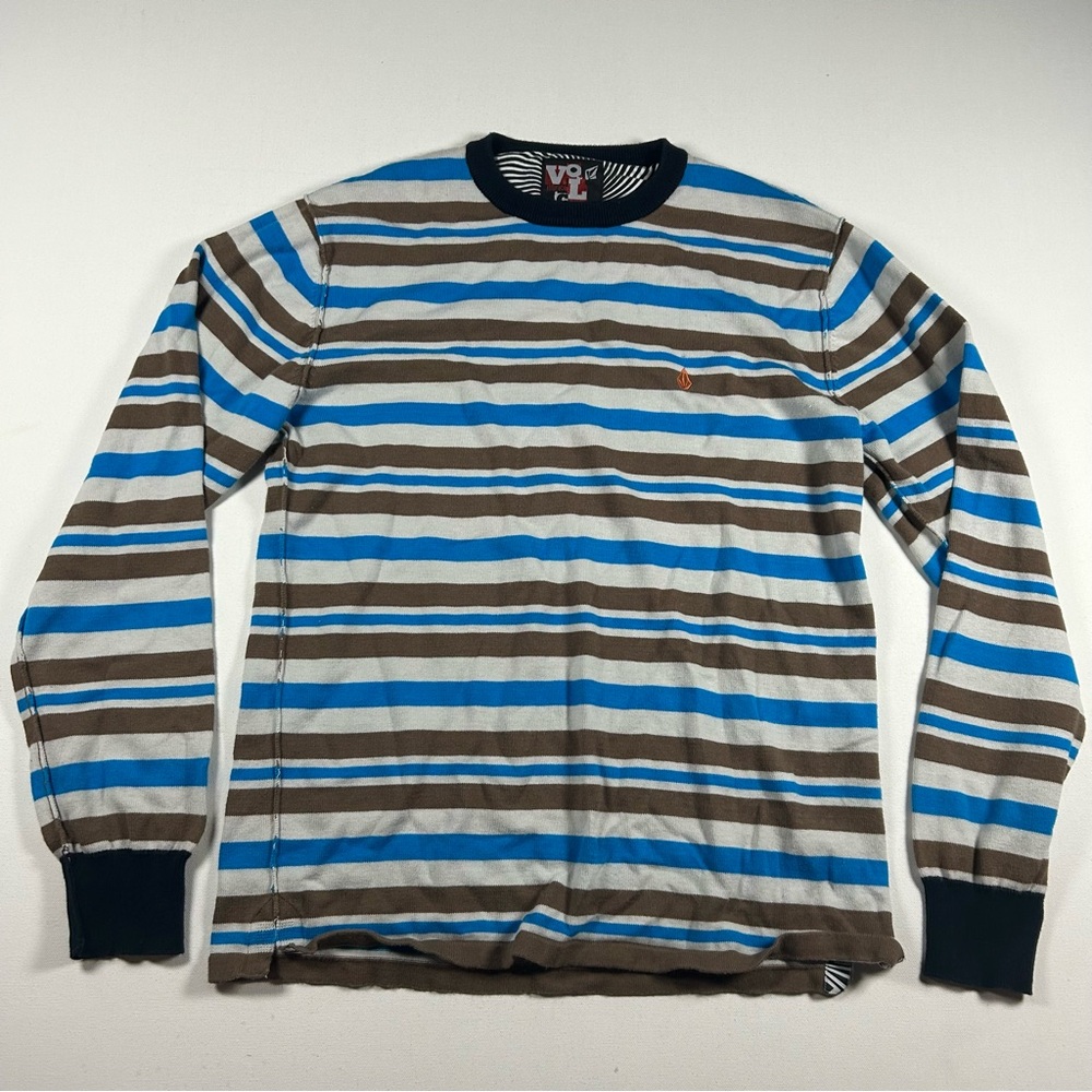 Volcom Men's Multicolor Long Sleeve Stripe Medium Sweater Sweatshirt Vintage Y2k